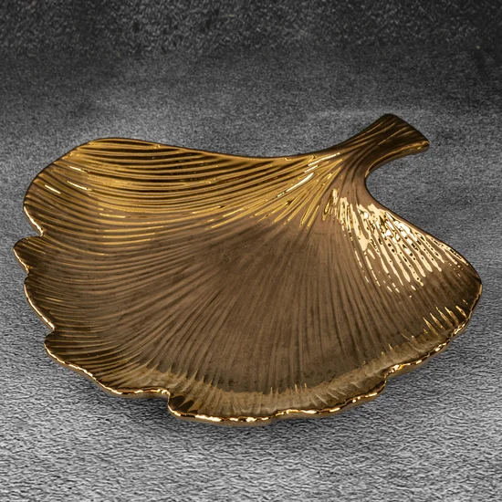 Patera z dolomitu IVA w kształcie liścia miłorzębu złota - 30 x 30 x 5 cm - złoty