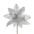Świąteczny kwiat dekoracyjny z połyskliwej tkaniny w prążki - 25 x 15 cm - biały 2