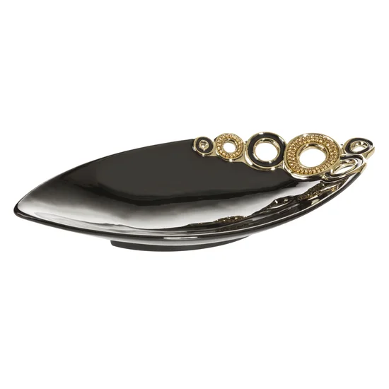 Patera ELEN z dolomitu z ażurową aplikacją zdobiona kryształami czarno-złota - 30.5 x 14 x 5 cm - czarny