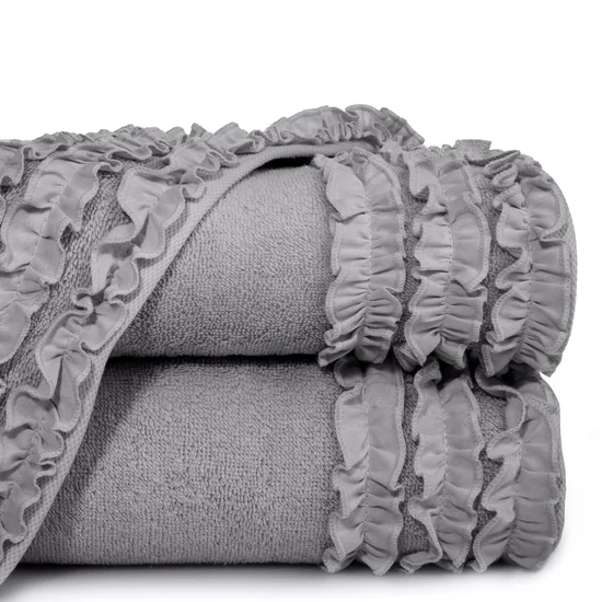 Ręcznik zdobiony falbankami - 70 x 140 cm - srebrny