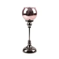 Świecznik bankietowy szklany FIBI na wysmukłej metalowej  nóżce ze szklanym kloszem - ∅ 12 x 35 cm - różowy 1