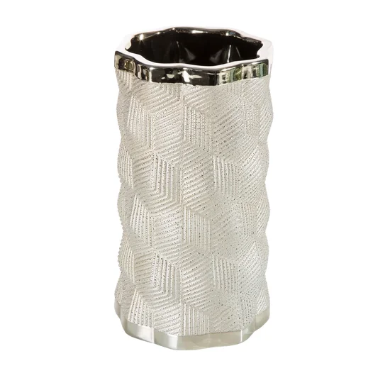 Wazon ceramiczny MILA z wytłaczanym geometrycznym wzorem - 16.5 x 16.5 x 30 cm - szampański