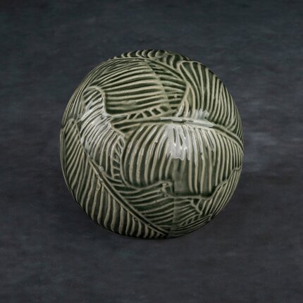 Zdjęcia - Figurka / świecznik Kula ceramiczna DARA z wytłaczanym wzorem liści ∅ 10 x 9 cm turkusowy,ziel