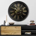 Dekoracyjny zegar ścienny w stylu retro z ruchomymi kołami zębatymi - 64 x 11 x 64 cm - czarny 3