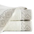 Ręcznik z bawełny z żakardową bordiurą i koronką - 50 x 90 cm - kremowy 1