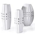 Wazon ceramiczny GABI o geometrycznej formie zdobiony kryształami biały - 19 x 13 x 29 cm - biały 2