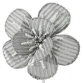 Świąteczny kwiat dekoracyjny w paski zdobiony koralikami - ∅ 20 cm - srebrny 2