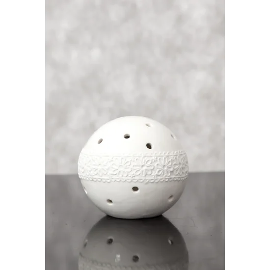 Ceramiczna kula dekoracyjna GLORY ze świecznikiem - ∅ 10 x 10 cm - biały