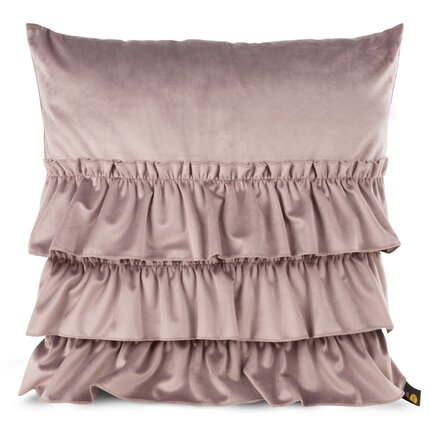 Poszewka CHARLOTTE z miękkiego i miłego w dotyku welwetu z trzema falbanami, gramatura 260 g/m2 45 x 45 cm pudrowy róż | Eurofirany