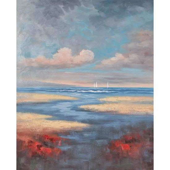 Obraz WATER pejzaż z żaglami ręcznie malowany na płótnie - 80 x 100 cm - niebieski