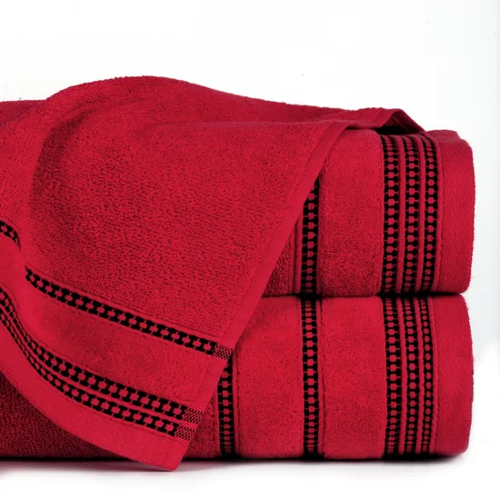 Ręcznik AMANDA z ozdobną bordiurą w pasy - 50 x 90 cm - czerwony
