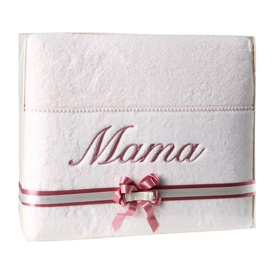 Zestaw prezentowy -  ręczniki z haftem MAMA - 35 x 30 x 5 cm - jasnoróżowy