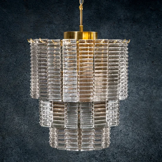Lampa DALIA z prostokątnymi szklanymi zawieszkami - ∅ 42 x 50 cm - złoty