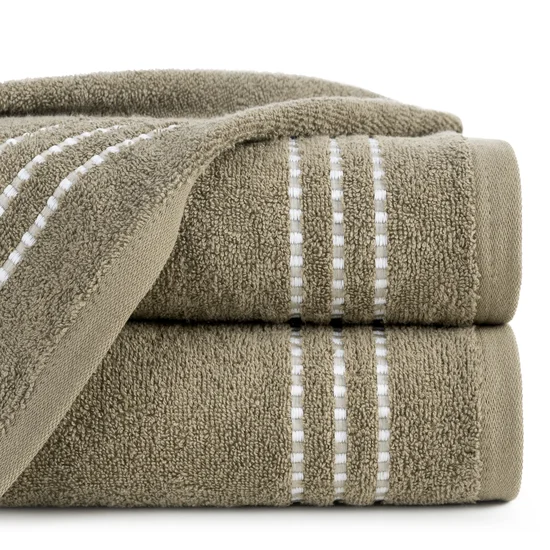 Ręcznik bawełniany FIORE z ozdobnym stebnowaniem - 50 x 90 cm - jasnobrązowy