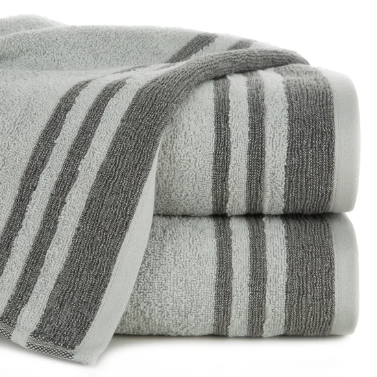 Ręcznik MERY bawełniany zdobiony bordiurą w subtelne pasy - 50 x 90 cm - srebrny