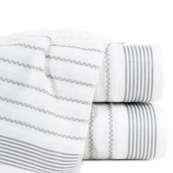 DESIGN 91 Ręcznik LEO klasyczny z bordiurą w pasy - 70 x 140 cm - biały