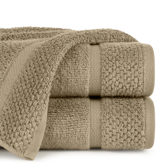 Ręcznik VILIA z puszystej i wyjątkowo grubej przędzy bawełnianej  podkreślony ryżową bordiurą - 50 x 90 cm - beżowy