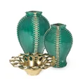 Ceramiczny wazon dekoracyjny z wytłaczanym wzorem turkusowo-złoty - 21 x 21 x 38 cm - turkusowy 3