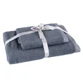 Komplet 2 szt ręczników KOS z  ozdobną żakardową bordiurą w paseczki - 36 x 25 x 12 cm - grafitowy 1