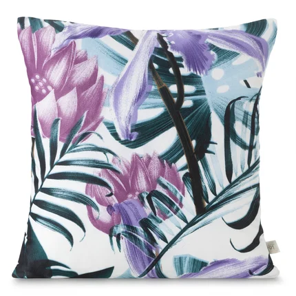 DESIGN 91 Poszewka MALIBU z mikrofibry z nadrukiem egzotycznych liści i kwiatów DESIGN 91 Poszewka MALIBU z mikrofibry z nadrukiem egzotycznych liści i kwiatów - 40 x 40 cm