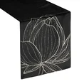 Bieżnik welwetowy BLINK 12 z welwetu z dużym wzorem kwiatu lotosu - 35 x 220 cm - czarny 3