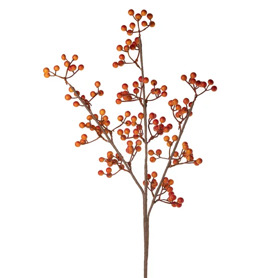 GAŁĄZKA OZDOBNA z owocami, kwiat sztuczny dekoracyjny - 90 cm - pomarańczowy