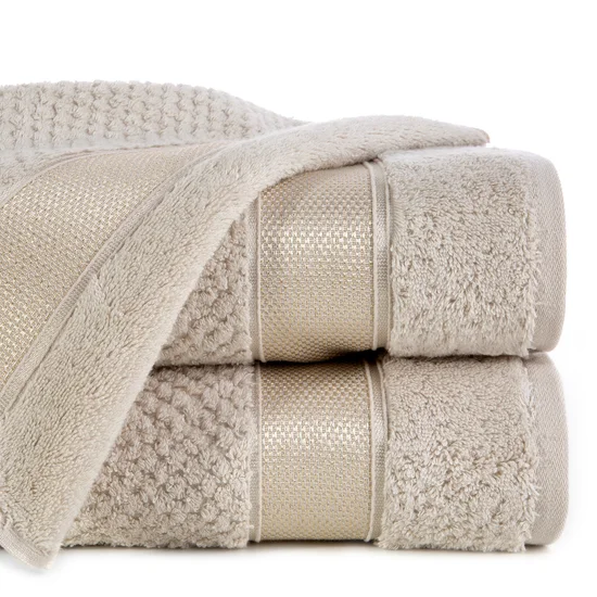EUROFIRANY PREMIUM Ręcznik MILAN z puszystej bawełny frotte o ryżowej strukturze z błyszczącą bordiurą - 30 x 50 cm - beżowy