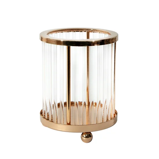 Świecznik AMIRA ze szkła i metalu o nowoczesnej formie - ∅ 8 x 10 cm - złoty
