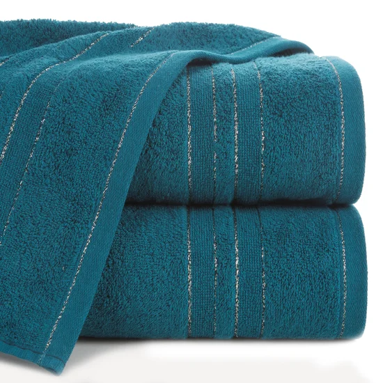 Ręcznik GALA bawełniany z  bordiurą w paski podkreślone błyszczącą nicią - 50 x 90 cm - turkusowy