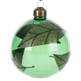 Świąteczna bombka szklana ręcznie zdobiona brokatowym wzorem liści - ∅ 8 cm - ciemnozielony 2