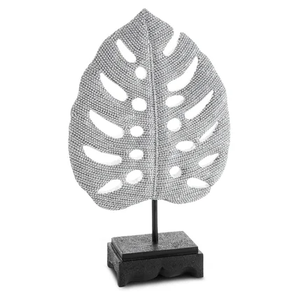 Liść monstery - figurka dekoracyjna ELDO o drobnym strukturalnym wzorze, srebrna Liść monstery - figurka dekoracyjna ELDO o drobnym strukturalnym wzorze, srebrna - 17 x 6 x 27 cm
