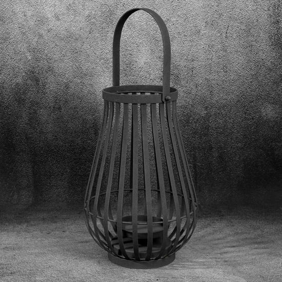 Lampion dekoracyjny LENA grafitowy z metalu - ∅ 27 x 42 cm - grafitowy