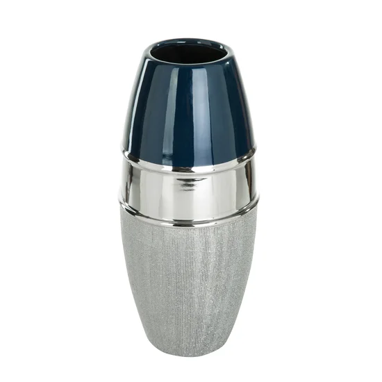 Wazon ceramiczny EDDY o nowoczesnym kształcie granatowo-srebrna - ∅ 14 x 34 cm - granatowy