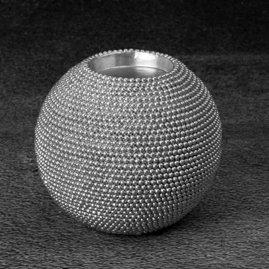 Świecznik dekoracyjny ELDO o drobnym strukturalnym wzorze - ∅ 10 x 9 cm - srebrny