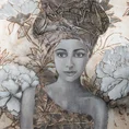 Obraz ETHNIC kolaż na płótnie portret kobiety w turbanie - 80 x 80 cm - szary 1