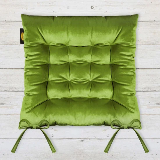 Dwustronna welwetowa poduszka siedziskowa na krzesło z szesnastoma pikowaniami, gramatura 260 g/m2 - 40 x 40 x 6 cm - ciemnooliwkowy