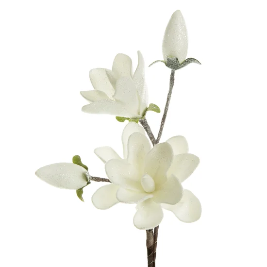 MAGNOLIA  kwiat sztuczny dekoracyjny oprószony brokatem - ∅ 17 x 59 cm - biały