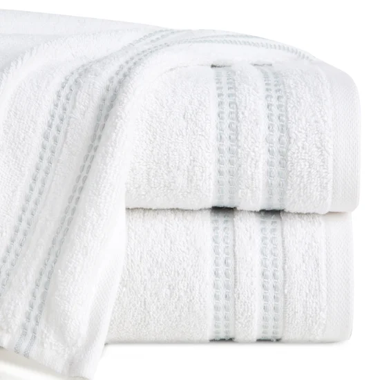 Ręcznik ALLY z bordiurą w pasy przetykany kontrastującą nicią miękki i puszysty, zero twist - 70 x 140 cm - biały