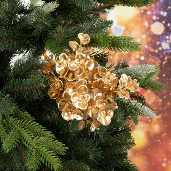 Gałązka świąteczna ze złotymi listeczkami - 20 x 28 cm - złoty