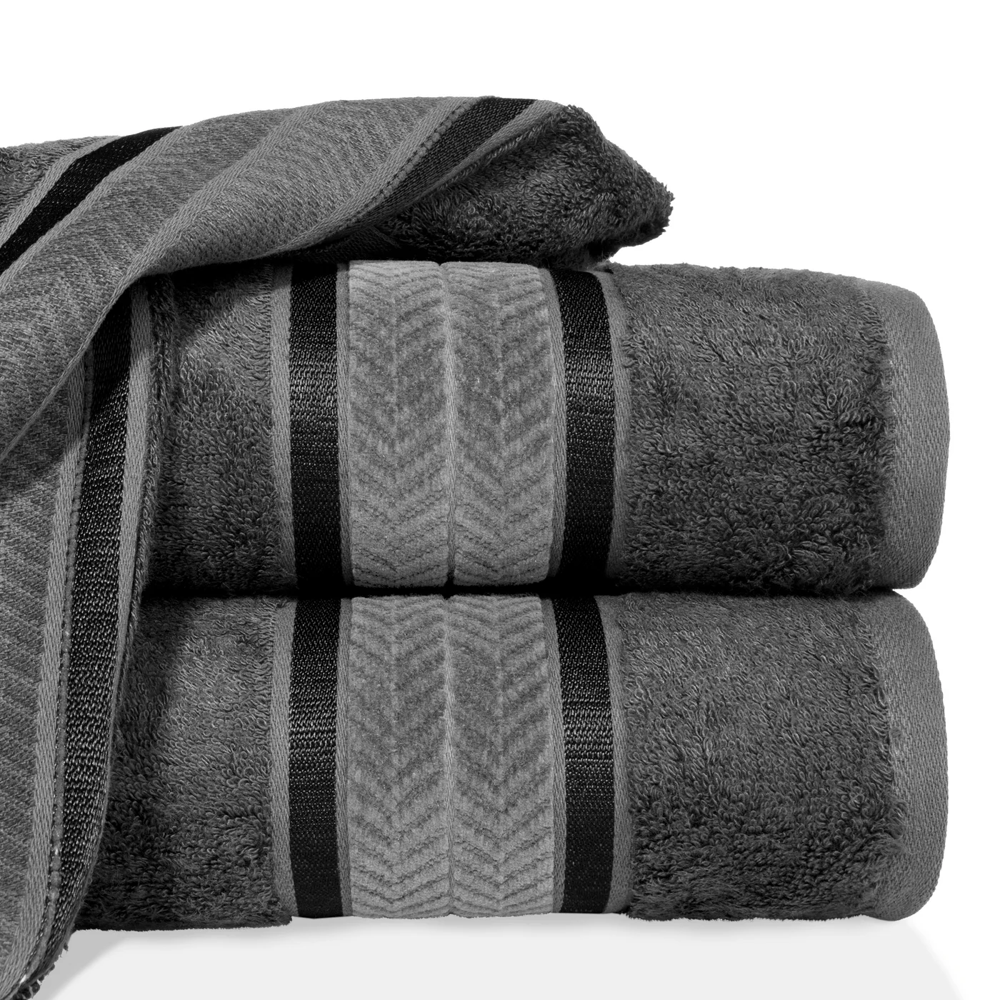 EUROFIRANY PREMIUM Ręcznik MIRO w kolorze stalowym, z włókien bambusowych z żakardową bordiurą zdobioną lśniącymi paskami