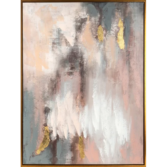 Obraz ILLUSION 1 abstrakcyjny ręcznie malowany na płótnie w złotej ramce - 60 x 80 cm - szary