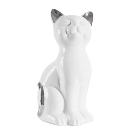 Kot figurka dekoracyjna ceramiczna biało-srebrna Kot figurka dekoracyjna ceramiczna biało-srebrna - 11 x 9 x 20 cm
