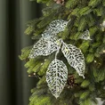 Zimowa gałązka z ażurowymi listkami obsypana białym brokatem - 25 cm - biały 1