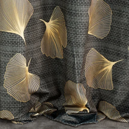 DESIGN 91 Zasłona OFELIA z welwetu z motywem liści miłorzębu DESIGN 91 Zasłona OFELIA z welwetu z motywem liści miłorzębu - 140 x 250 cm