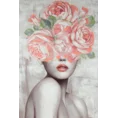 Obraz Obraz AMELI 1 portret kobiety w nakryciu głowy z kwiatów ręcznie malowany na płótnie - 80 x 120 cm - różowy 1