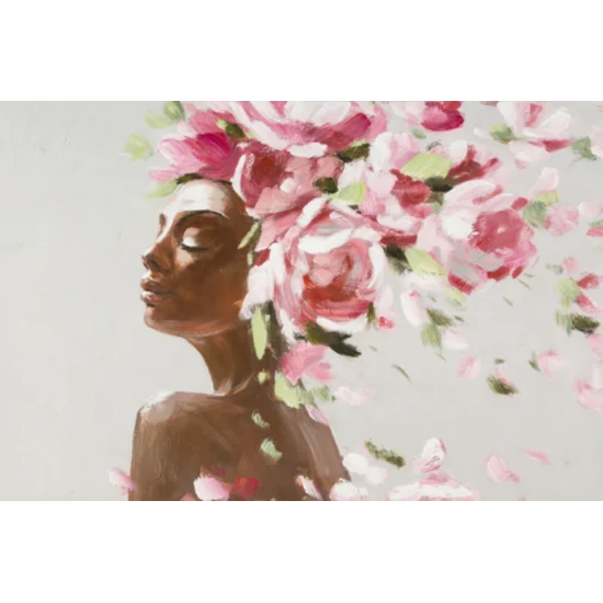 Obraz DREAMS 1 ręcznie malowany na płótnie kobieta z kwiatami na głowie - 90 x 60 cm - szary