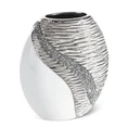 Wazon ceramiczny ADONA zdobiony wytłaczanym wzorem oraz lśniącymi kryształkami - 23 x 12 x 25 cm - biały 2