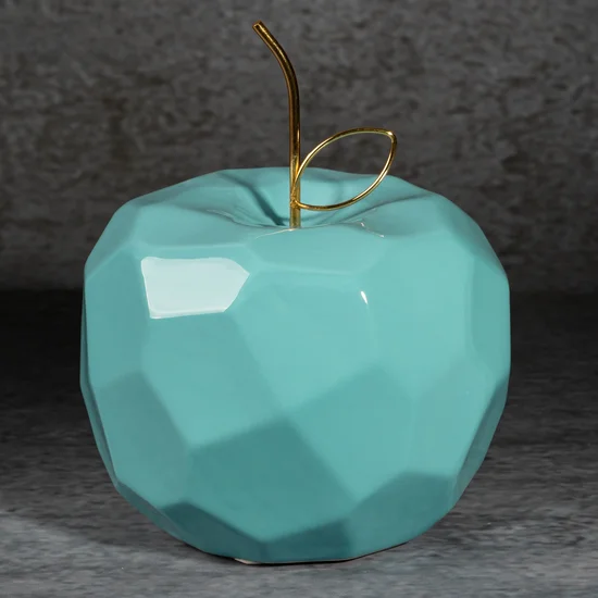 Figurka ceramiczna APEL - jabłko o geometrycznych kształtach - 16 x 16 x 13 cm - niebieski