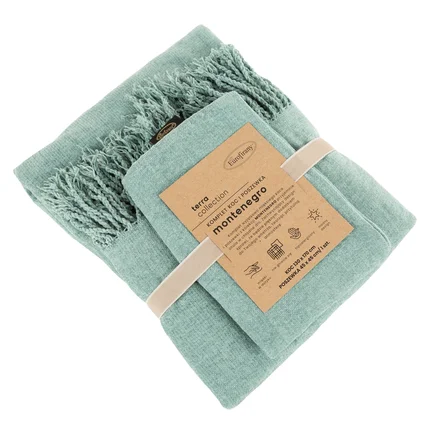 TERRA COLLECTION Komplet MONTENEGRO Koc z frędzlami + poszewka z miękkiej szenilowej tkaniny TERRA COLLECTION Komplet MONTENEGRO Koc z frędzlami + poszewka z miękkiej szenilowej tkaniny - 130 x 170 cm