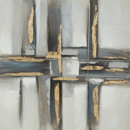 Obraz GEOMETRY ręcznie malowany na płótnie kolaż, abstrakcyjny 60 x 60 cm stalowy,złoty | Eurofirany